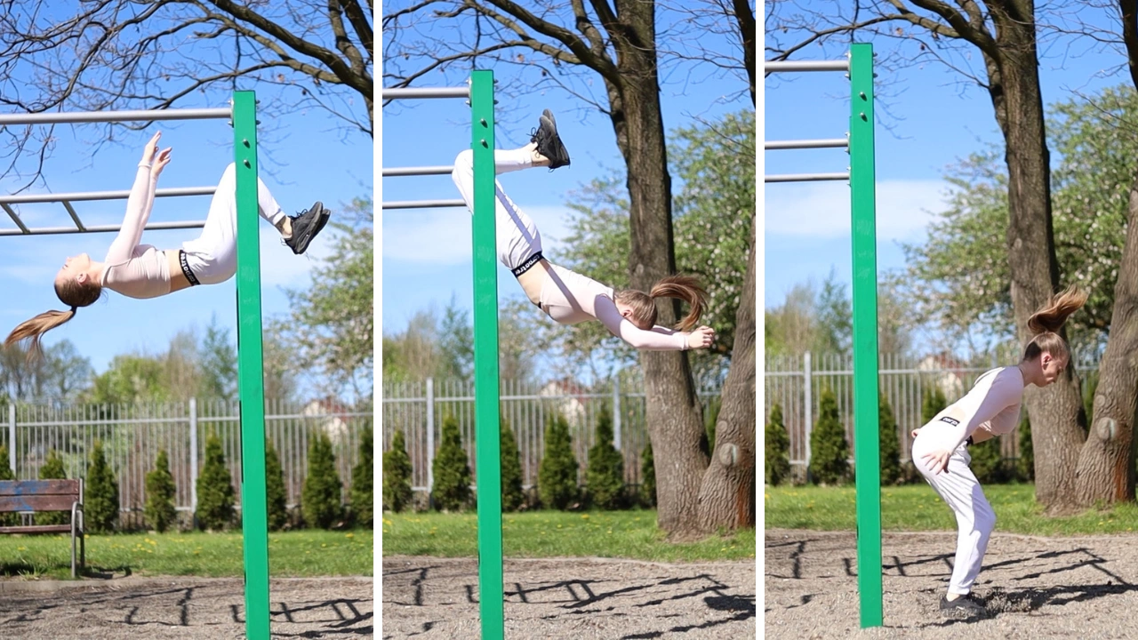 Natalia robiąca zeskok z kolan